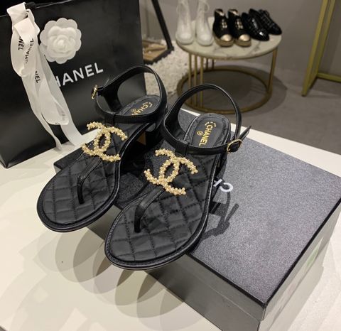 Sandal nữ chanel* sỏ ngón gót vuông 4cm quai logo 3 màu đẹp SIÊU CẤP