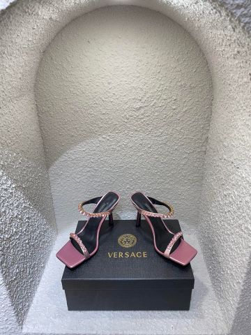 Sandal cao gót VERSACE* cao 9,5cm hai quai đá đẹp sang SIÊU CẤP