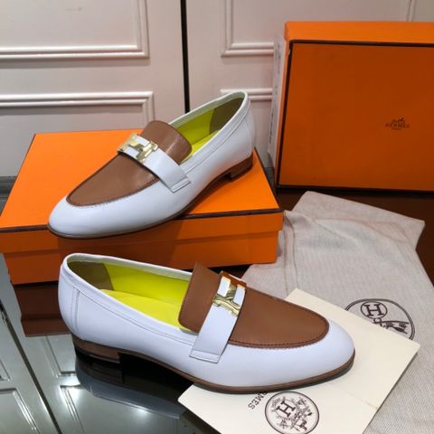 Giày lười nữ Hermes* da bò lỳ phối 2 màu đẹp sang SIÊU CẤP