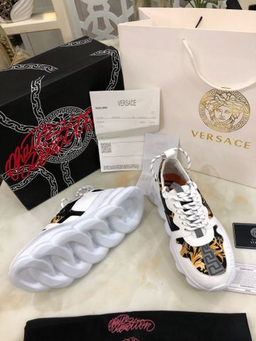 Giày thể thao nam nữ VERSACE* cao 6cm da bò phối hoa văn vàng đẹp độc SIÊU CẤP