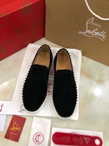 Giày slip on nam nữ Lou.bou.tin* da lộn viền gai đen đẹp cao cấp