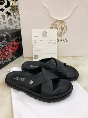 Dép nam VERSACE* quai da bò dập nổi hoạ tiết logo