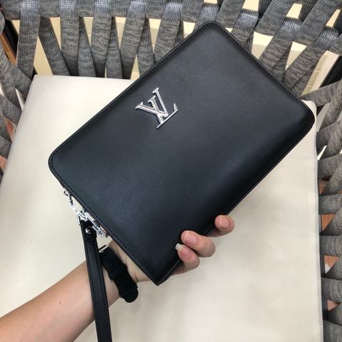 Clutch LV* nam nữ size 30cm da bò lỳ mềm khoá bạc