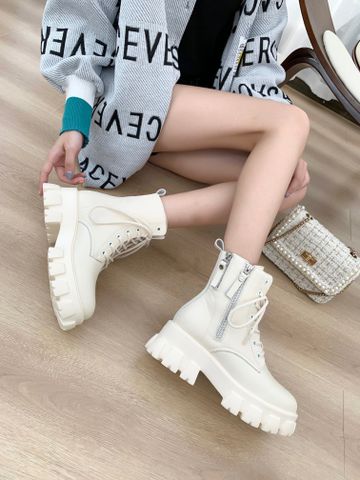 Boot PRADA* buộc dây kéo khoá da bò dáng khoẻ