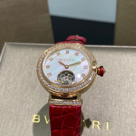 Đồng hồ nữ Bvlgari* dây vân cá sấu lộ cơ viền kim case 33mm