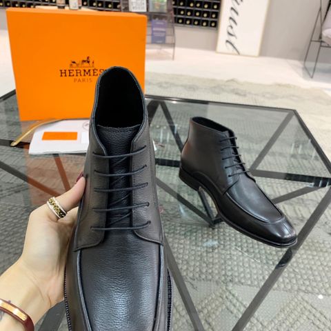 Giày nam cao cổ Hermes* buộc dây da bò lỳ và da bóng đẹp VIP 1:1