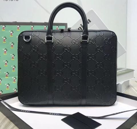 Túi nam GUCCI* đựng laptop size 38cm da bò dập hoạ tiết logo nổi đẹp cao cấp