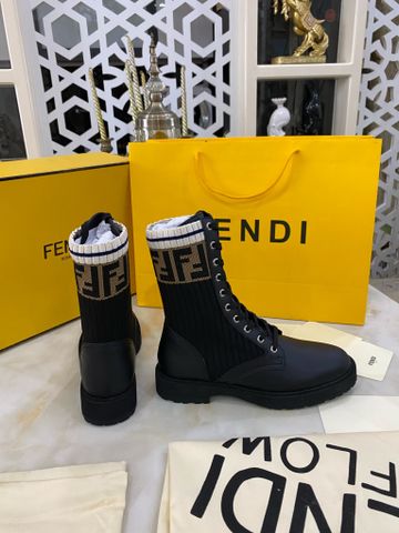 Boot Fendy* cổ lỡ buộc dây da bò pha chun len đẹp