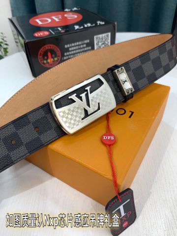 Belt nam LV* bản 3,8cm mặt đúc dập karo