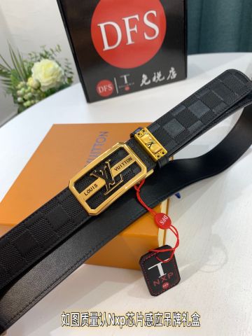 Belt nam LV* dây da bò dập hoạ tiết karo bản 3,5cmt Monogram