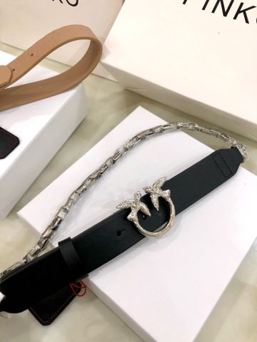 Belt nữ pinko* bản 3cm dây da bò lỳ pha xích bạc