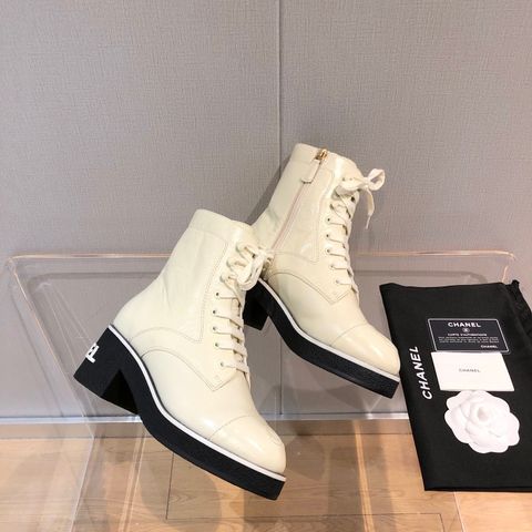 Boot chanel* cổ lỡ buộc dây kéo khoá da bò