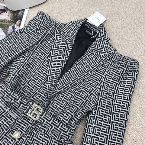 Áo vest nữ BALMAIN* dáng dài đai eo hoạ tiết đen trắng đẹp sang SML