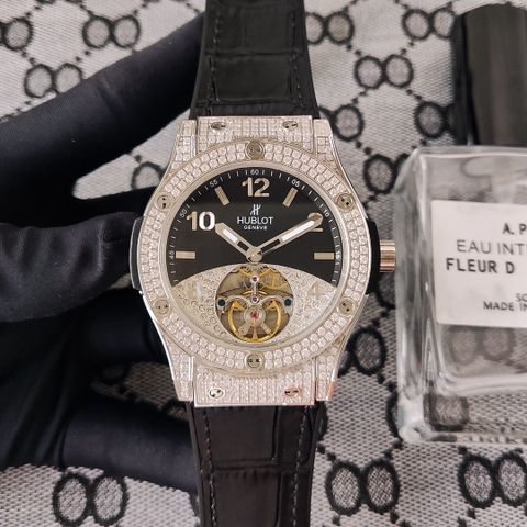 Đồng hồ nam Hublot* lộ cơ dây cá sấu mặt nạm kim case 42mm