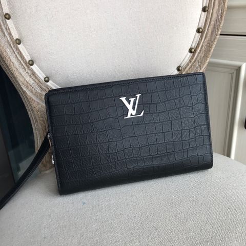 Clutch LV* vân cá sấu khoá số bạc sz 25cm