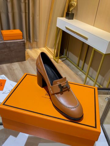 Giày cao gót Hermes* gót to cao 8,5cm da bò lỳ mềm đẹp SIÊU CẤP