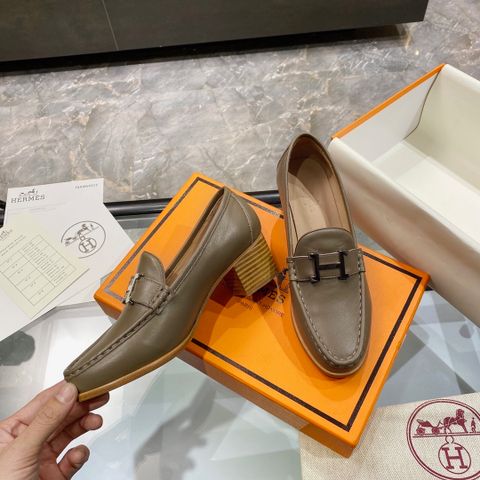 Giày nữ Hermes* gót vuông 5cm da bò lỳ mềm đẹp SIÊU CẤP