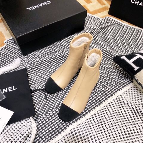 Boot chanel* da bò lỳ cổ lỡ lót lông ấm gót vuông 5cm đẹp sang SIÊU CẤP