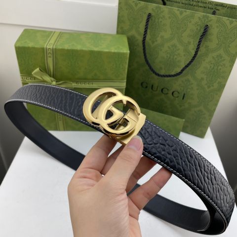 Belt nam GUCCI* dây da bò vân bản 3,4cm mặt vàng và bạc