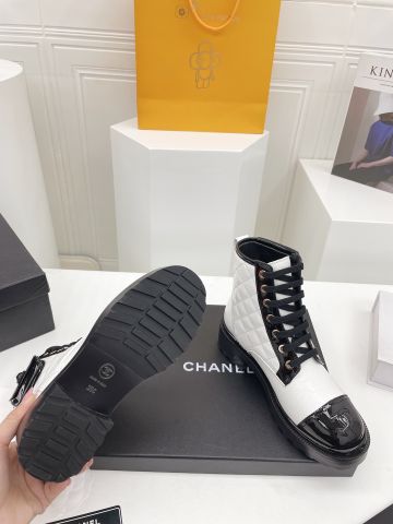 Boot chanel* cổ thấp buộc dây da bò trần trám