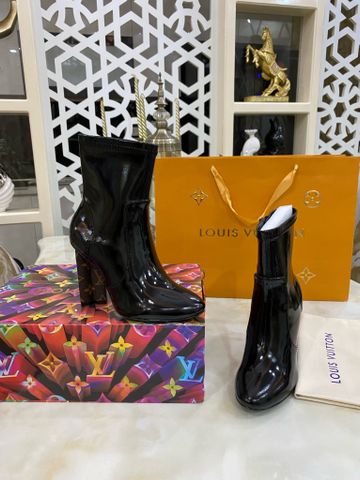 Boot LV* cổ lỡ da bóng gót phối Monogram nâu đẹp SIÊU CẤP