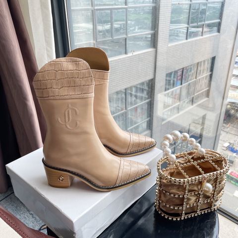 Boot JIMMY* CHOO* cổ lỡ da bò lỳ phối vân cá sấu gót to cao 5cm