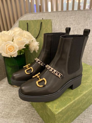 Boot GUCCI* SIÊU CẤP cổ lỡ da bò lỳ xích bạc logo vàng kiểu đẹp