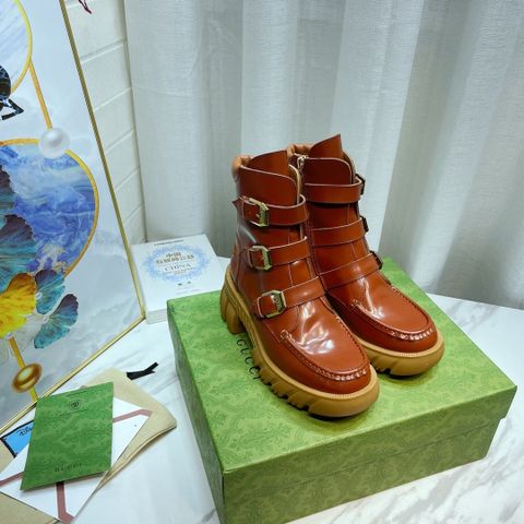 Boot GUCCI* dáng khoẻ cổ lỡ đai ngang khoá vàng da bò SIÊU CẤP