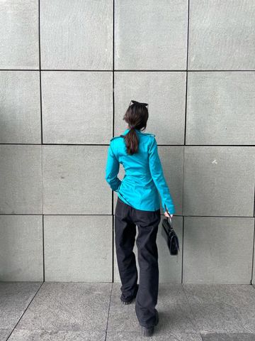 Áo khoác nữ BOTTEGA* VENETA* chất kaki jeans màu xanh đẹp SIÊU CẤP