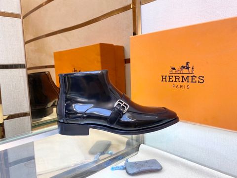 Giày nam cao cổ Hermes* kéo khoá đai ngang da bóng da lỳ và da lộn đẹp lịch lãm VIP 1:1