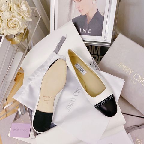 Giày bệt JIMMY* CHOO* da bò lỳ mũi bọc đen đẹp sang SIÊU CẤP