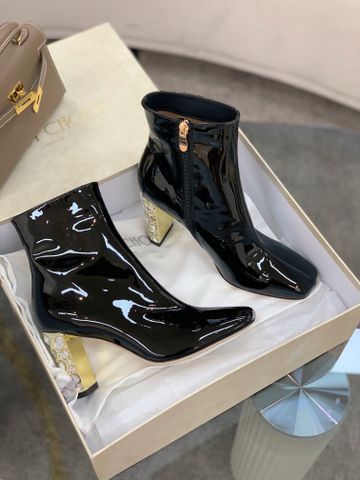 Boot JIMMY* CHOO* da bóng cổ lỡ gót cao 8cm tráng vàng nạm đá đẹp sang SIÊU CẤP