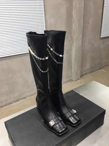 Boot cổ cao Jin Liyan da lỳ phối vân cá sấu gót cao 6,5cm cổ cao 40cm