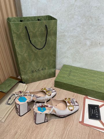 Giày cao gót GUCCI* cao 7,5cm chất vải hoạ tiết mẫu mới đẹp sang dáng hở gót SIÊU CẤP