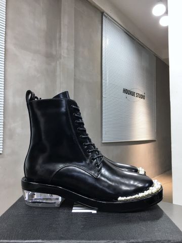 Boot Jin liyan cổ lỡ da bóng gót trong cao 5cm mũi viền ngọc kiểu đẹp độc SIÊU CẤP