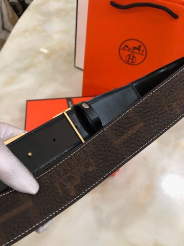 Belt nam Hermes* da bò togo dập hoạ tiết Logo mặt vàng đẹp cao cấp