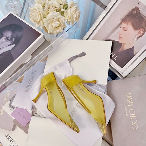 Giày cao gót JIMMY* CHOO* lưới phối da lộn mũi đính đá đẹp sang SIÊU CẤP