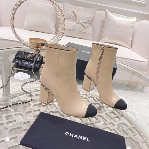 Boot chanel* cổ lỡ gót vuông cao 8cm chất da bò