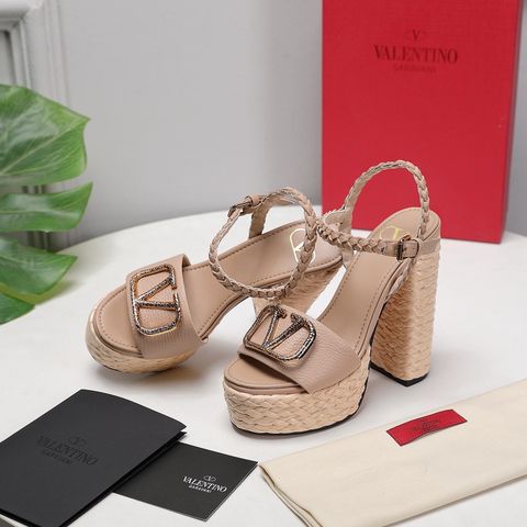 Sandal cao gót VALENTINO* đế cói cao 13cm đế trước 4cm