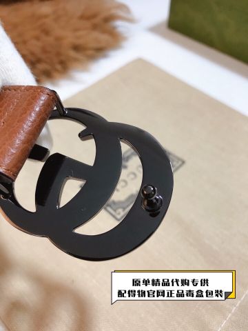 Belt nữ GUCCI* bản 3cm dây hoạ tiết logo denim xanh lót da bò nâu đẹp cao cấp