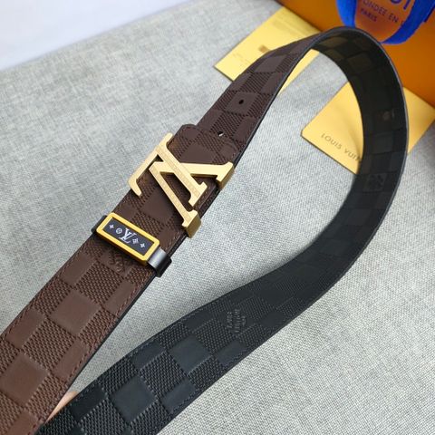 Belt nam LV* bản 4cm dây dập hoạ tiết karo dùng 2 mặt