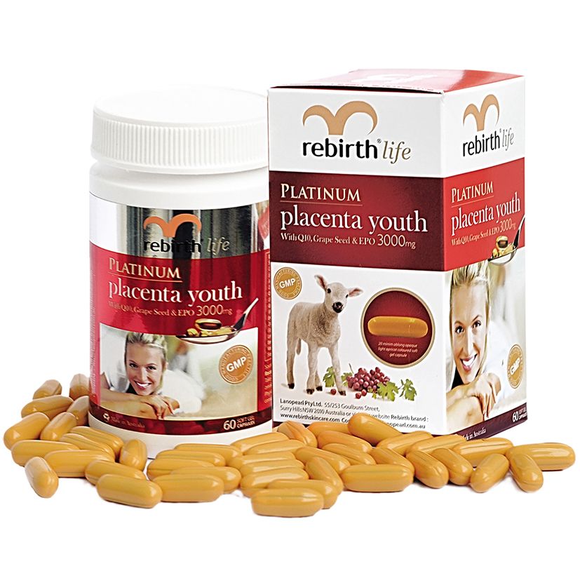 TPCN Nhau thai cừu Rebirth Life Platinum Placenta Youth 60 capsules