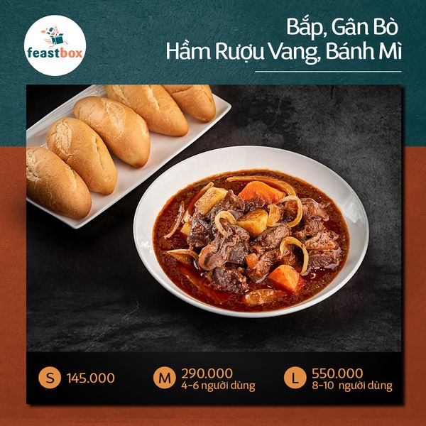  Bắp, Gân Bò Nấu Rượu Vang - Bánh Mì 