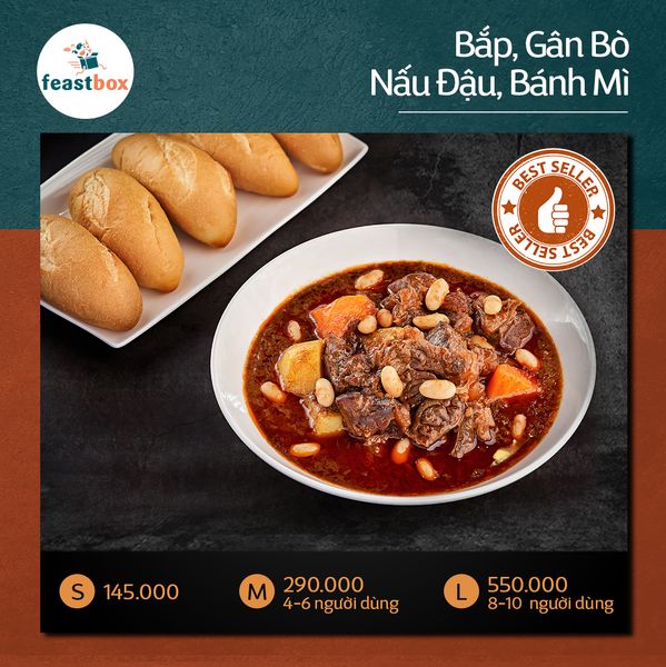  Bắp, Gân Bò Nấu Đậu - Bánh Mì 