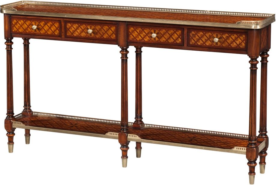 5305-003 Table - Bàn A burl lattice parquetry, brass mounted console table