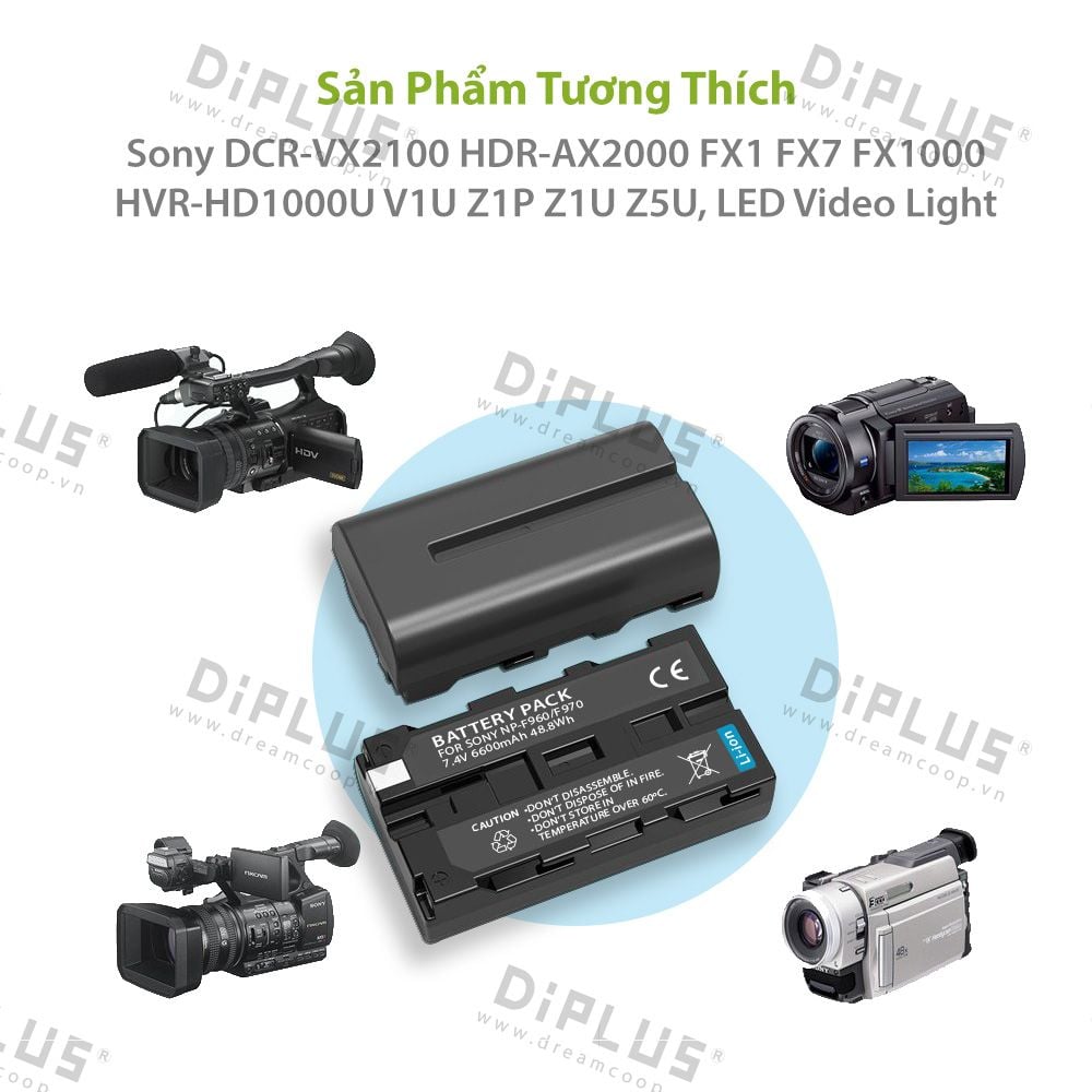 Pin máy quay Sony NP-F970 DSR PD150 PD170 PD190P FDR-AX1 HDR AX2000 FX 1 7 1000 HVL-LBPB HVR HD1000U V1U Z1P NP-750 F770 F960 F970 F550 F530 F330 F570 CCD-SC55 TR516 716 818 910 917 DCM-M1 MVC-CD1000 DCR-VX2100E NEX-FS700