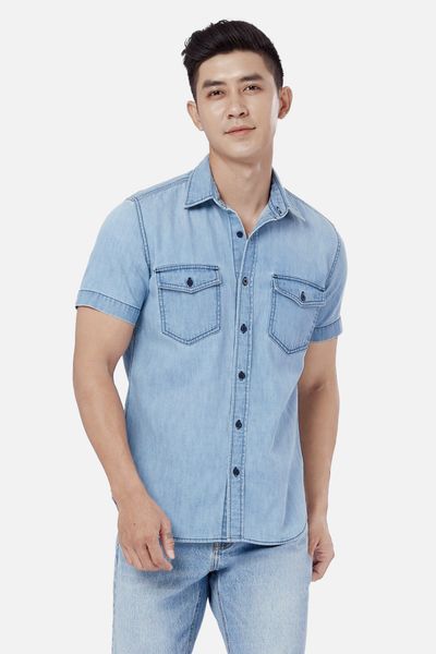 Áo Sơ Mi Denim Nam Dáng Rộng. Blue Denim Shirt - 121MD4033B3910