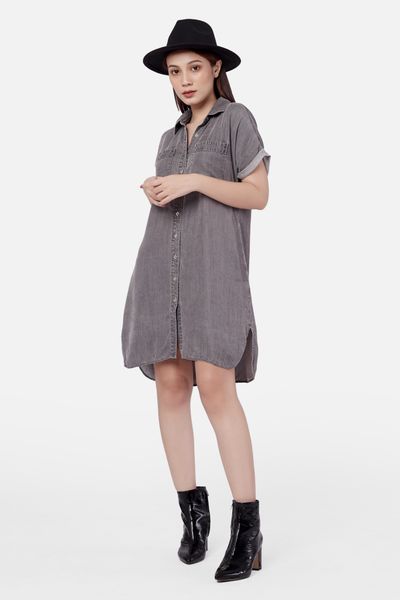 Đầm Sơ Mi Dáng Suông Xám Khói. Smokey Grey Dress - 121WD1125F1050