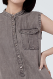 Đầm Nữ Cổ Trụ, Xám Khói. Smokey Grey Sleeveless Dress - 121WD2124B1030