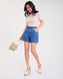 Quần Short Nữ Cạp Cao Ống Rộng. Pleated Straight Denim Shorts - 122WD2103B2950